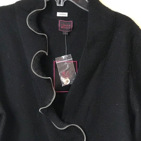 Colour Works NEW Wool Zip Ruffle Sweater Jacket Preppy Cardigan Purple Y2K Top L - Picture 8 of 13